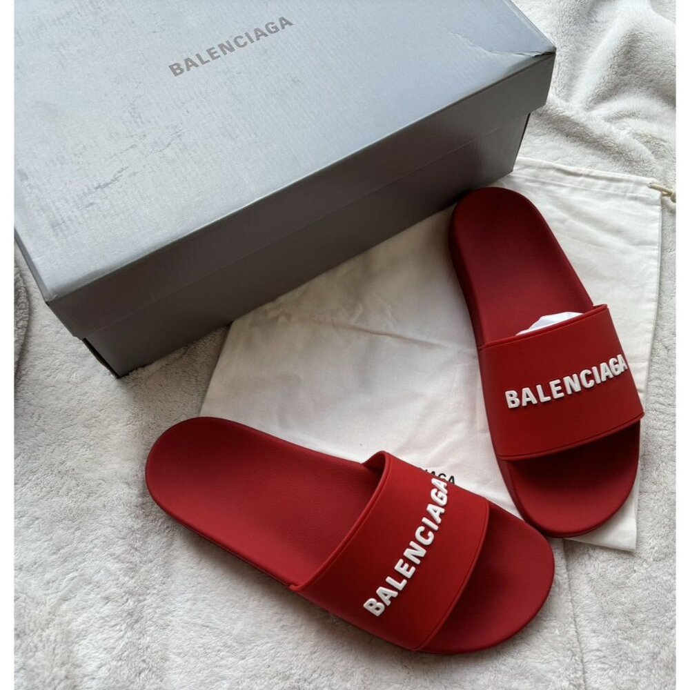 Balenciaga Red Logo Slides